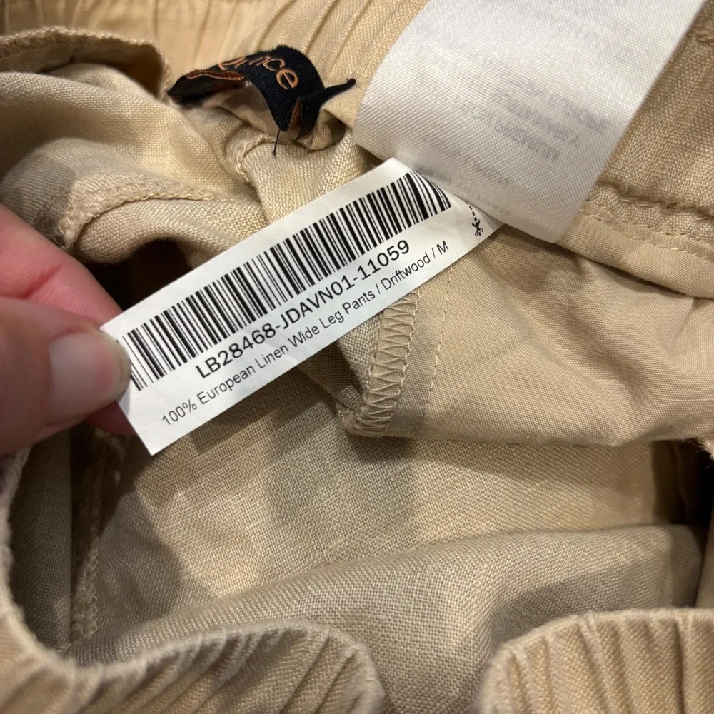 Quince 100% European Linen Wide Leg Pull On Pants Tan Beige Medium